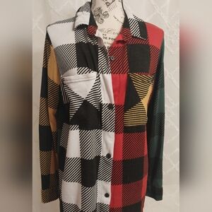 Multicolor Checkered  Colorblock Flannel Shirt/L